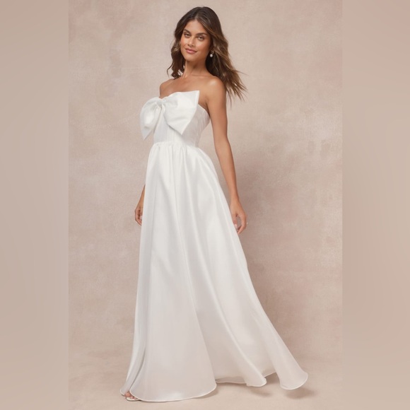 Lulus-Refined Extravagance White Taffeta Bow Maxi Dress With Pockets (Medium) - Picture 4 of 4